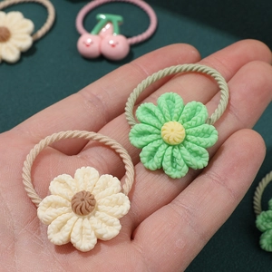 5 pairs of girls' hair ties featuring cute 3D daisies, floral patterns, and cherry charms