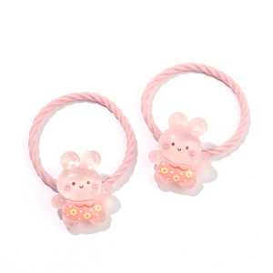 Paire d'élastiques à cheveux roses avec lapins mignons en résine pour filles