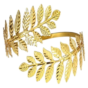 Elegant gold leaf laurel branch arm cuff bracelet in polished minimalist metal finish