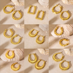 Vintage Gold Alloy Hoop Earrings For Women Minimalist Geometric Textured Bamboo Twisted Greek Key Design Fashion Jewelry Gift