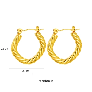 Classic 2.5cm golden twist rope hoop earrings with bold vintage textured metal design
