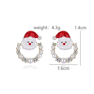 Detail view of Santa Claus earrings with pearls and rhinestones showing 1.6cm width