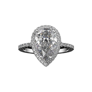 Elegant pear cut water drop halo wedding ring with pavé diamond band in white gold