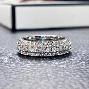 Luxus Mehrreihiger Pavé Zirkonia Eternity Band Ring Kupfer Weißgold Vergoldet Schmuck Für Herren Und Damen