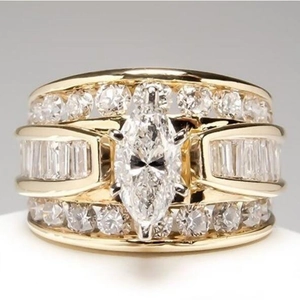 Bague Large En Zircon Marquise Cuivre Luxe Engagement Mariage Bijoux De Main Pour Femmes Élégant Mode