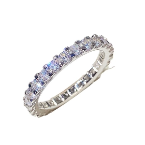 Elegant silver eternity ring with round-cut sparkling cubic zirconia in pave setting