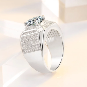 Bague large de luxe pour homme en argent avec pierre marquise et pavé de diamants