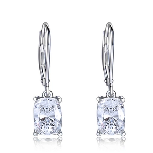 Silver cushion-cut cubic zirconia drop earrings with secure lever-back clasps