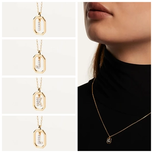 Gold-plated 26-letter pendant necklace with micro-pave cubic zirconia alphabet charms