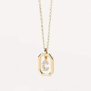 Golden octagon necklace featuring a crystal-encrusted letter C pendant on a fine chain