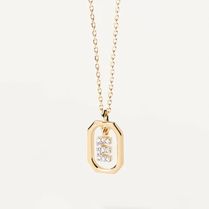 Golden octagon pendant necklace featuring a micro-paved zircon letter E charm