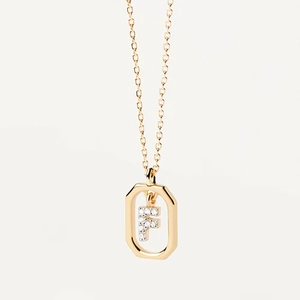 Golden micro-pave zircon letter F pendant necklace with minimalist jewelry design