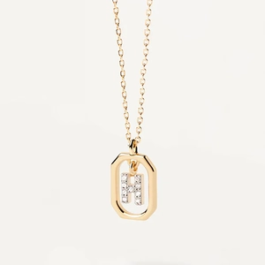 Gold plated octagon pendant necklace with zircon micro-paved letter H charm