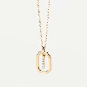 Golden octagon pendant necklace with pavé zircon bar inlay on minimalist chain