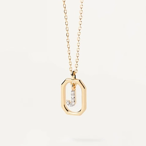 Golden octagon pendant necklace featuring a micro-pave zircon letter J charm