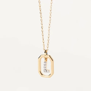 Golden octagon pendant necklace featuring a micro-paved zircon letter L detail