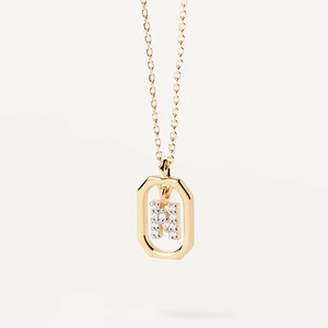 Gold-plated octagon pendant necklace featuring a micro-paved zircon Letter N charm