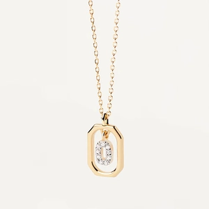 Golden octagon pendant with micro-paved zircon stones on a fine gold-plated chain
