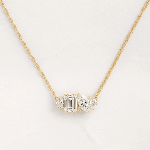 Birthstone water drop gold necklace with emerald and marquise cut zircon stones