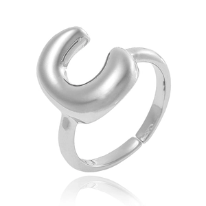 Bague réglable en argent poli au design minimaliste de la lettre U avec une finition brillante