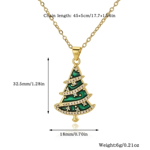 Kerstboom ketting met groen email en witte strassteentjes en afmeting specificaties