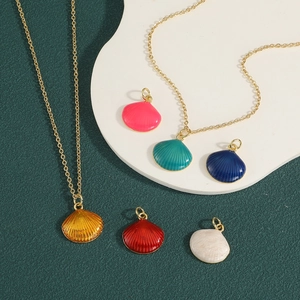 Mode Sint-jakobsschelp Hanger Halsketting Voor Vrouwen Verguld Koper Kleurrijke Emaille Marine Stijl Zeeleven Sieraden Cadeau