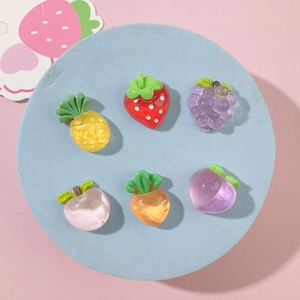Detailed set of six resin fruit charms for DIY crafts in bright assorted colors