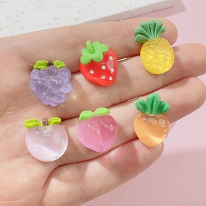 Set of colorful resin fruit charms including strawberry and grape for DIY crafts