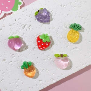 Translucent pearlescent resin fruit charms featuring grapes, pineapple and strawberry