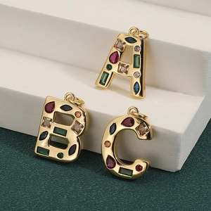 Colgantes de letras A, B, C con circonitas de colores para joyería personalizada