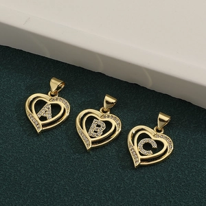 Copper Zirconia Heart Initial Letter Pendant Gold Plated Fashion Heart Shaped Necklace Accessory For Women Jewelry Gift