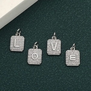 Silver square pendant with LOVE letters inlaid with zircon for jewelry making