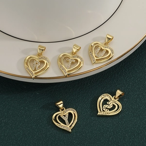 Gold plated heart pendants with zircon micro-pave 26 alphabet letters jewelry set