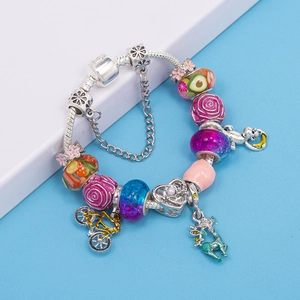 Pulsera de cadena de serpiente plateada DIY con cuentas de colores y dijes de frutas