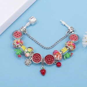 DIY silver-plated snake chain bracelet with colorful fruit enamel beads and charms