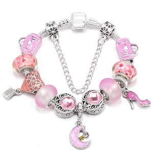 Braccialetto Charm con Perline Rosa Moda Donna Catena a Serpente in Lega Pendenti a Cuore Borsa Luna Tacchi Alti Gioielli Romantici Regalo DIY