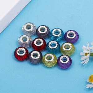 Colorful resin large hole beads with glitter texture for DIY charm bracelets