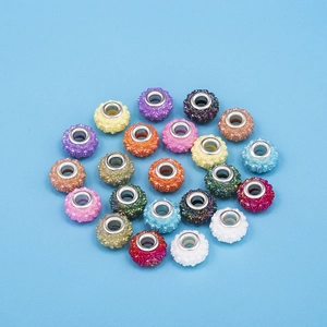 Colorful resin large hole beads with rose patterns and metal core for jewelry making