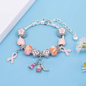 Bracciale con ciondoli rosa e arancio con catena a serpente e pendenti femminili