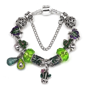 DIY Charm Armband Schlangenkette Mit Avocado Kaktus Blatt Anhängern Versilberte Emaille Perlen Modeschmuck Damen Geschenk