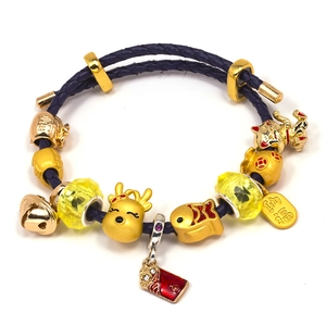 Bracelet Charm en Alliage Strass Chat de la Fortune Poisson Koï Femme DIY Cordon en Similicuir Tressé Bijoux Cadeau