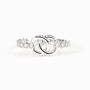 Elegant silver interlocking double ring for women with micro-pave sparkling crystals