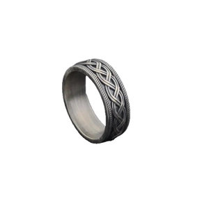 Bague vintage pour hommes en argent oxydé avec gravure de nœud celtique