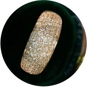 Luxury geometric gold ring with multi-row pavé zircon in dark green jewelry box