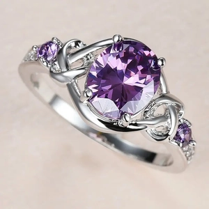 Ovaler Lila Zirkonia Ring Kupfer Eingelegt Verschlungenes Band Prinzessin Stil Eleganter Schmuck Geschenk Für Frauen