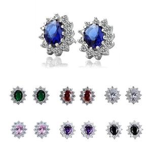 Floral Halo Stud Earrings Copper Cubic Zirconia Oval Gemstone Elegant Vintage Flower Geometric Jewelry For Women