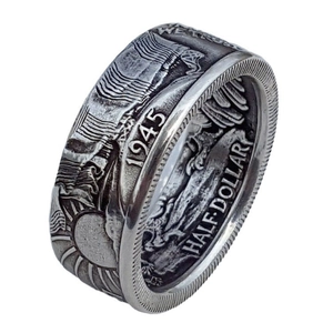Anillo de moneda Morgan Half Dollar 1945 vintage en acabado plateado para hombre y mujer