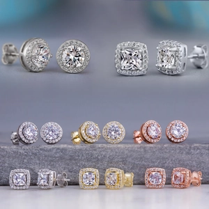 Stud Earrings Copper Zirconia Classic Halo Design Sparkling Round Square Shape Elegant Jewelry For Women