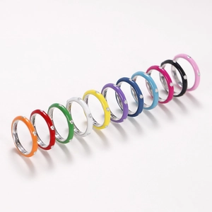 Rainbow enamel rings set in silver finish with sparkly zircon stones for women