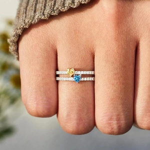 Mehrlagiger Herz Ring Kupfer Zirkonia Gelbe Blaue Steine Boutique Schmuck Für Damen Weißgold Vergoldet